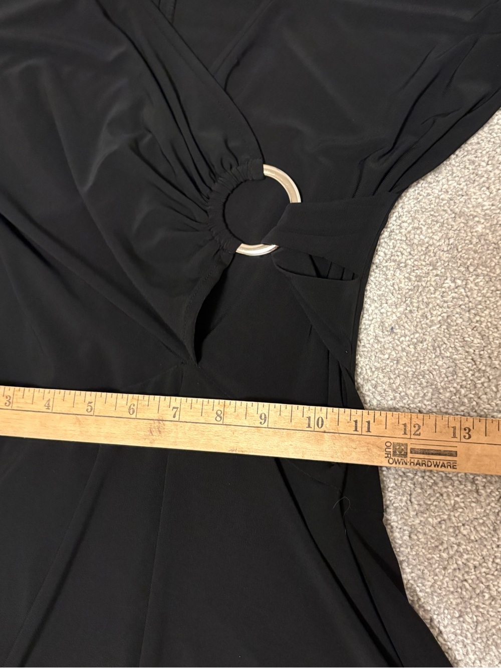 Chaps Black V-Neck Fit and Flare Midi Dress Silver Ring Accent Size Medium - Picture 7 of 8